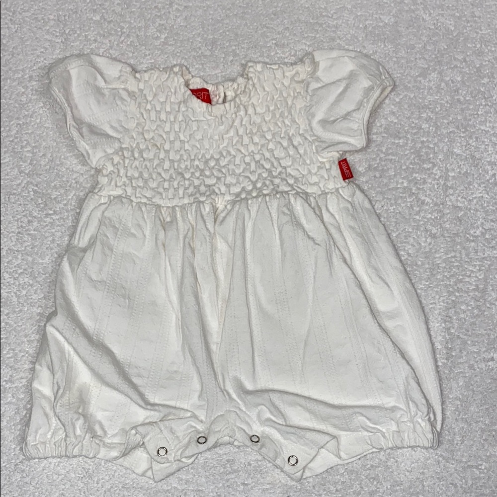 Vintage espirit White Baby bubble summer Romper with Textured Bodice 24m